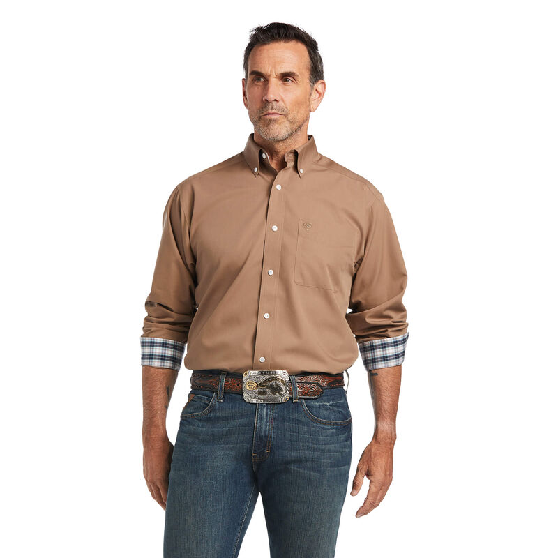 Camisas Ariat Wrinkle Free Solid Classic Fit Marrones Hombre - Chile 863-QLEZBG